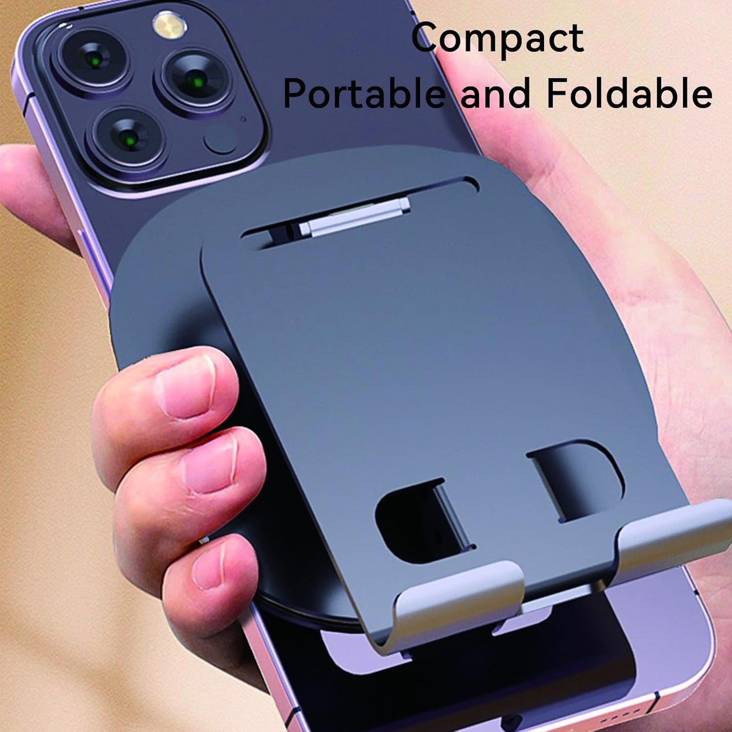 Adjustable Cell Phone Stand,360 Rotating Foldable Desktop Cellphone Stand with Anti-Slip Base Portable Phone Holder for iPhone 16 15 14 13 Pro Max, All Smart Phones, iPad (Wood)