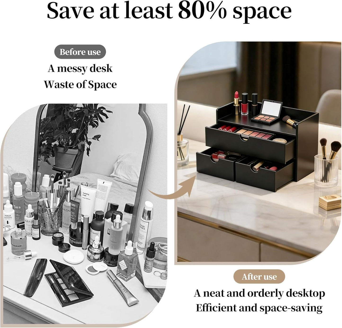 Bamboo Desk Organizer with Drawers,Mini Bamboo Desk Drawer,Can be used for storing bills, office supplies and kitchen utensils, and is suitable for storing in families and classrooms. (black)