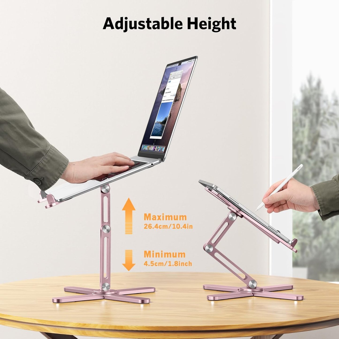 OMOTON LA10 360° Rotating Laptop Stand Riser for Desk, Ergonomic Foldable Computer Stand Adjustable Height Angles for Collaborative Work, Easy Storage Fit Macbooks,All Laptops up to 16 inches, Silver