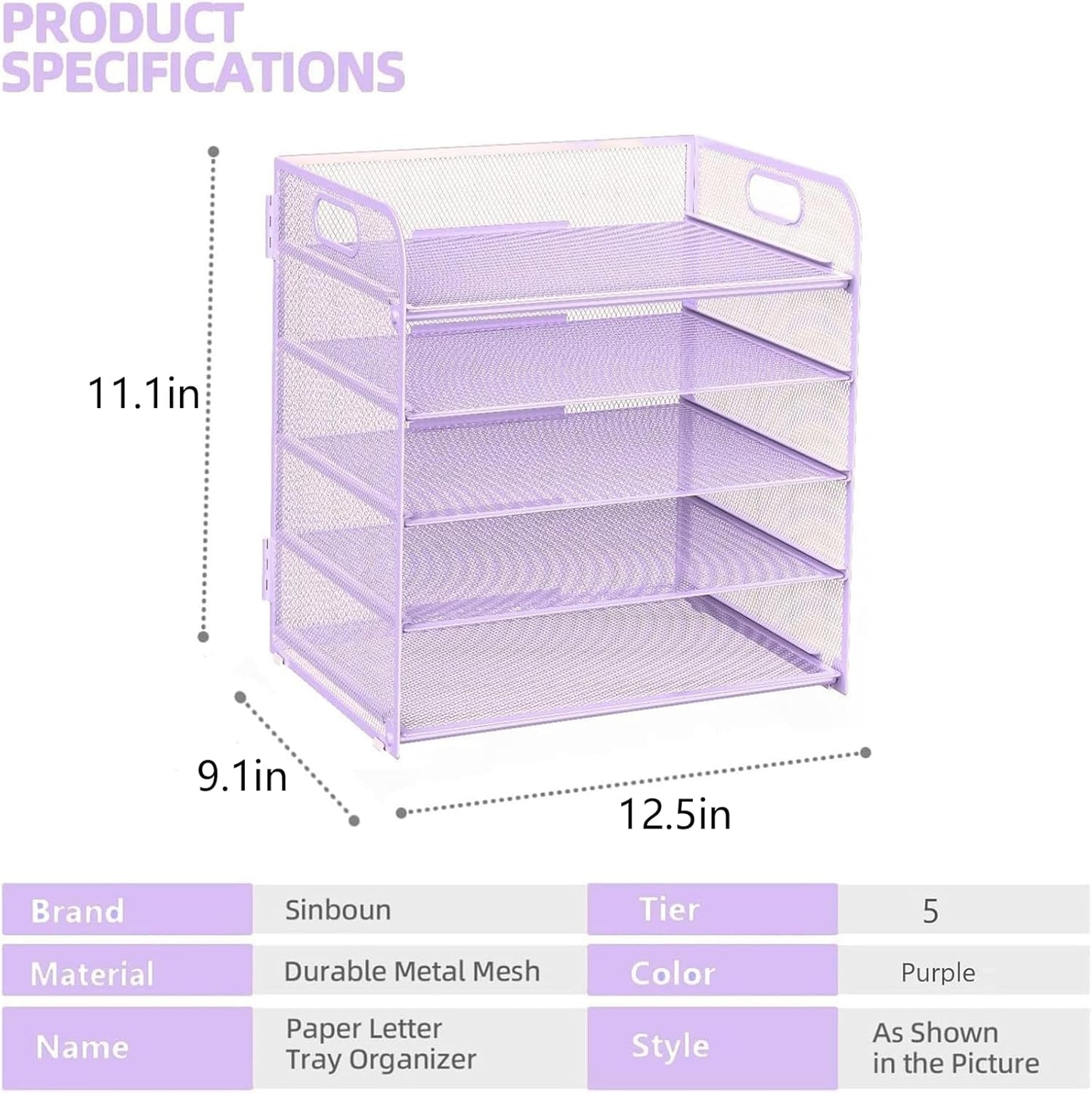 Letter Tray Paper Organizer 5-Tier Desk Organizer File Organizer Paper Holder with Handle, Metal Desktop Document Shelf Tray Office Classroom Organization - Black