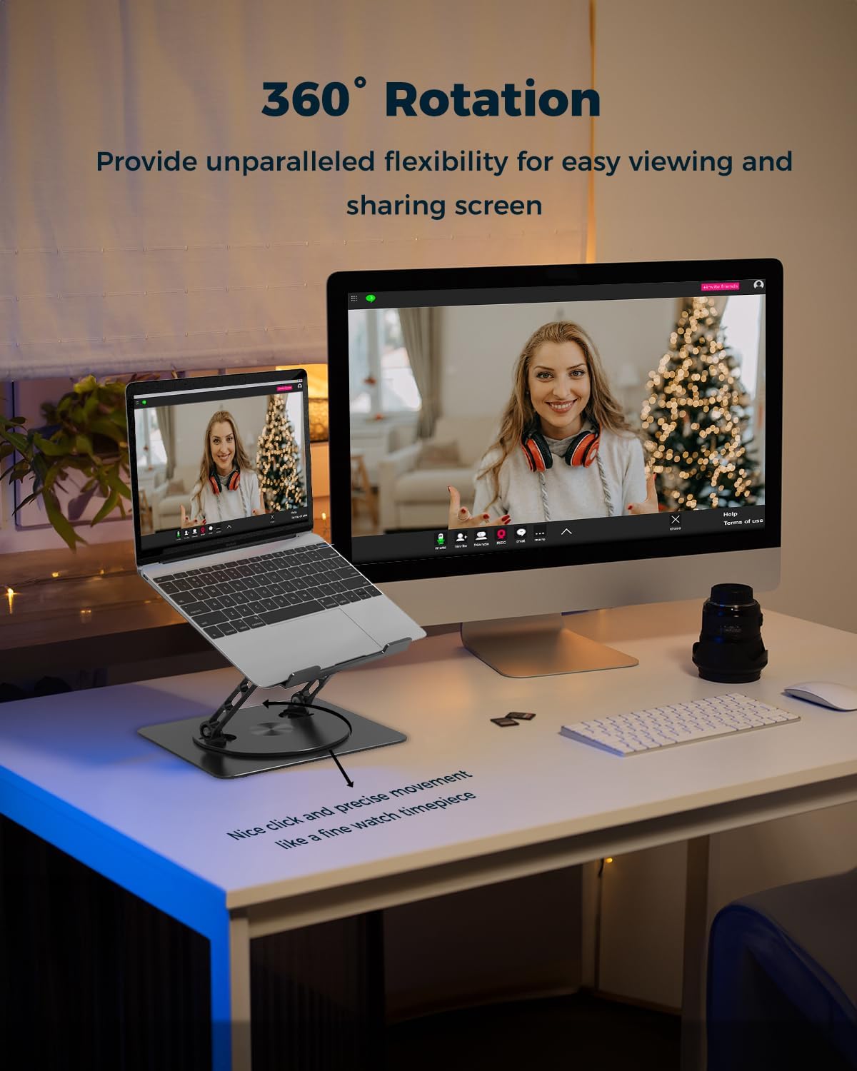 Aoviho 360° Rotating Laptop Stand for Desk | Adjustable, Foldable, Portable Aluminum Ergonomic Riser | Compatible with MacBook, Dell, HP & All Laptops 10-16 inch | Gray