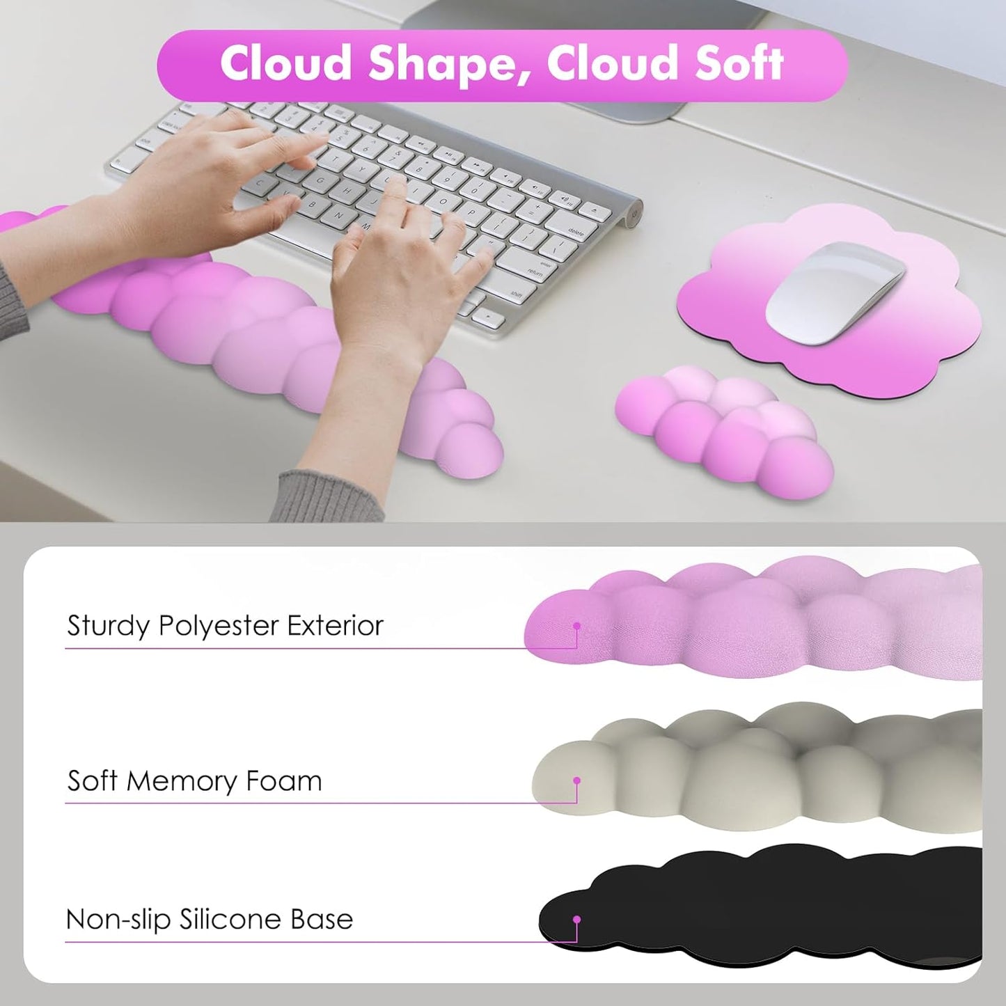 MoKo Cloud Wrist Rest, Ergonomic Cloud Keyboard Wrist Rest with Mouse Rest Wrist Pad, Durable Polyester Cloud Arm Rest Wrist Pad for Keyboard and Mouse for Office, Gaming, Computer, Laptop, Green