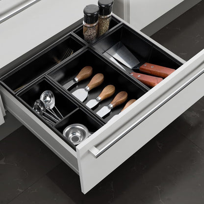Bamboo Drawer Organizer,5 PCS White Bathroom Tray&Desk Organizers and Storage,Cabinet Divider With Removable Silverware Organization for Kitchen,Utensils,Junk,Office,Makeup
