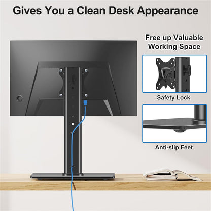 Single Monitor Stand Fits Max 32 inch Computer Screen, Free-Standing Desk Stand Hold up to 17.6lbs, Monitor Mount with Height Adjustment, Swivel, Tilt, Rotation, VESA Mount 75/100mm