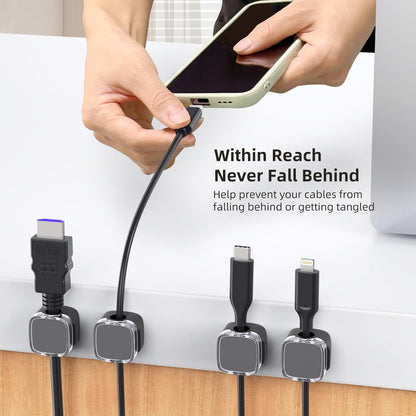 Cord Holder, 6 Pack Magnetic Cable Clips, Strong Adhesive Cord Holder for Nightstand Desk Organizer Kitchen Appliances Car Wall Office Phone Wire Keeper, Clear White