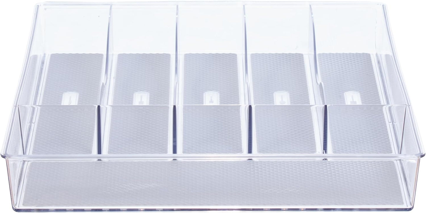 Glad Drawer Organizer Bin, 15x9 - Divided Clear Plastic Storage Tray for Junk Drawers, Kitchen Utensils, Bathroom Vanity, and Organizing Pantry - BPA Free, Food Safe, Non Slip