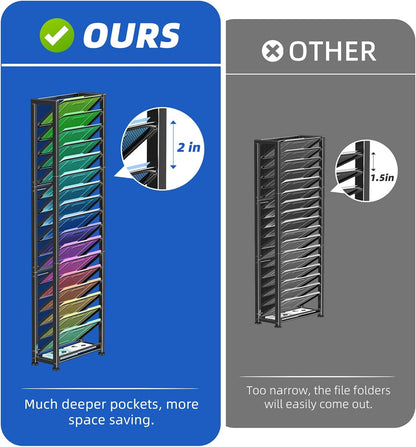 Simple Trending Wall File Organizer, Mesh 7-Tier Vertical Hanging File Holder, Desktop Metal Files Rack for Office and Home, Black