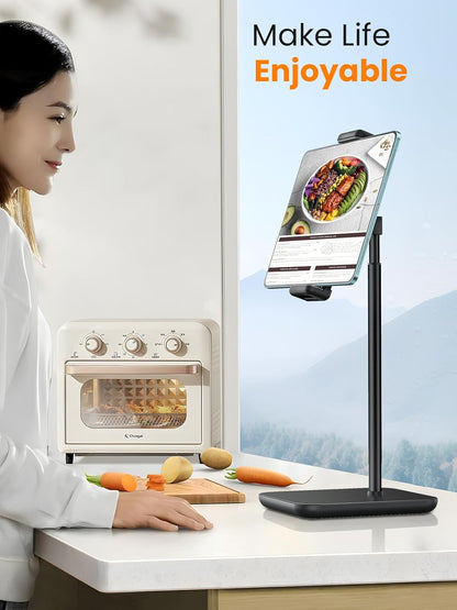 tounee Height Adjustable Tablet Stand, 3.5lb (1.6kg) Max Support, Up to 18" Tall, Slim Portable Monitors Stand Compatible with iPad Pro 12.9, Surface Pro, All 4.7"-15.6" Devices - Black
