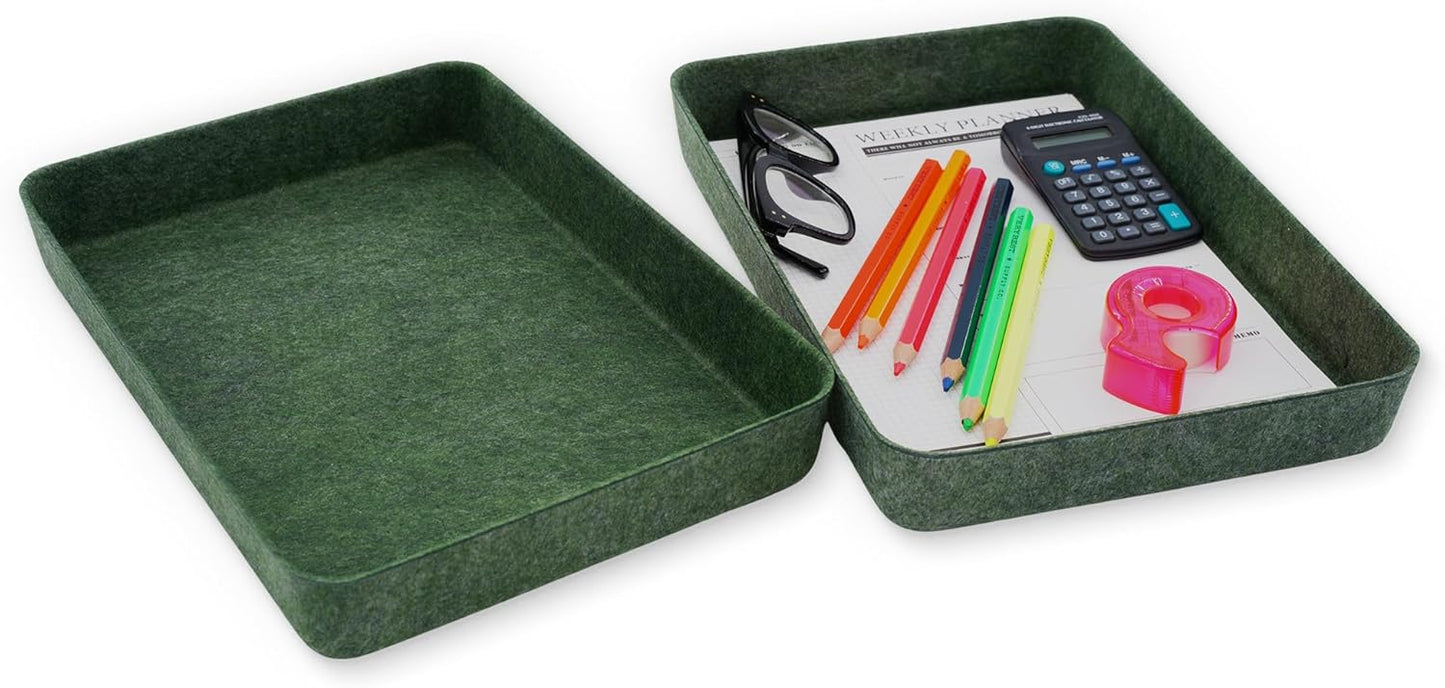 Welaxy 2-piece Office desk drawer organizer tray letter-size documents A4 paper book file Folder Holder storage bins (Orange + Green)