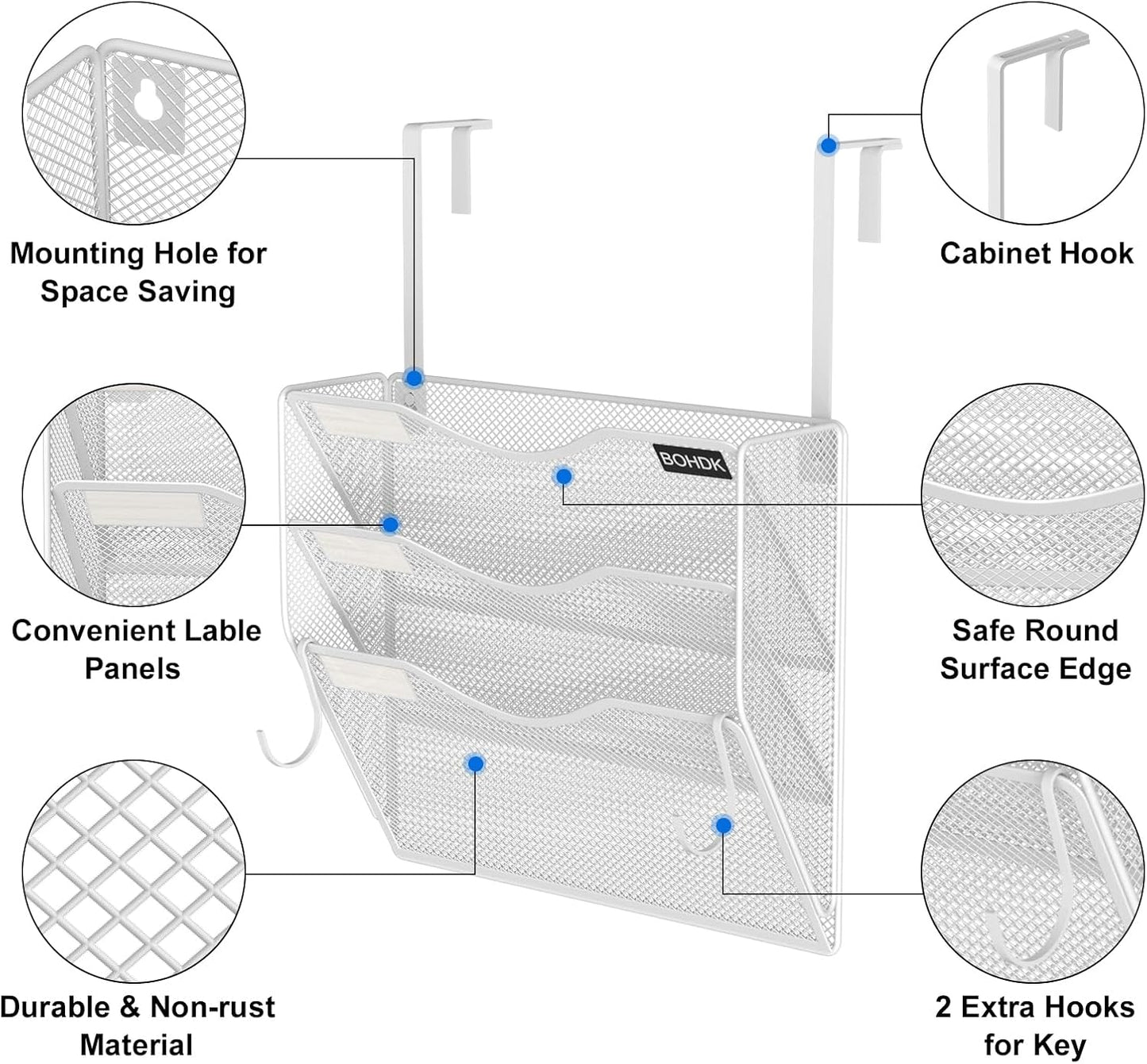 BOHDK Wall File Organizer, 6 Tier Hanging File Folder Mail Organizer, Vertical Mesh Metal Wall Mount Hanging File Holder, Paper Document Magazine Rack for Home Office Black