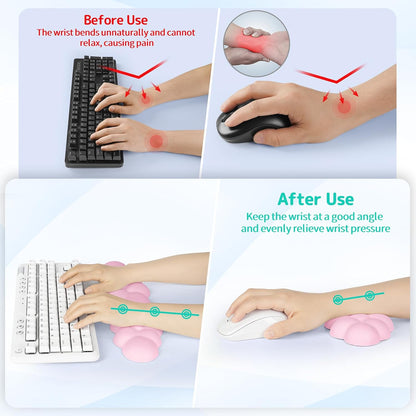 Sushret Cloud Wrist Rest Keyboard, Cloud Keyboard Wrist Pad Set with PU Leather Memory Foam, Cute Arm Rest for Palm Support, PC/Gaming Desk Accessories/Office Setup/Computer Hand Cushion - White
