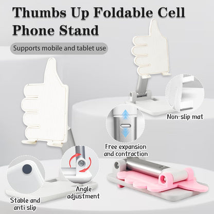 Mother's Day 2 Pack Black&Pink Thumbs Up Foldable Cell Phone Stand Holder for Desk,Adjustable Silicone Anti-Slip Compatible with All Mobile Phones,Cool Gadgets Fun Desktop Accessory