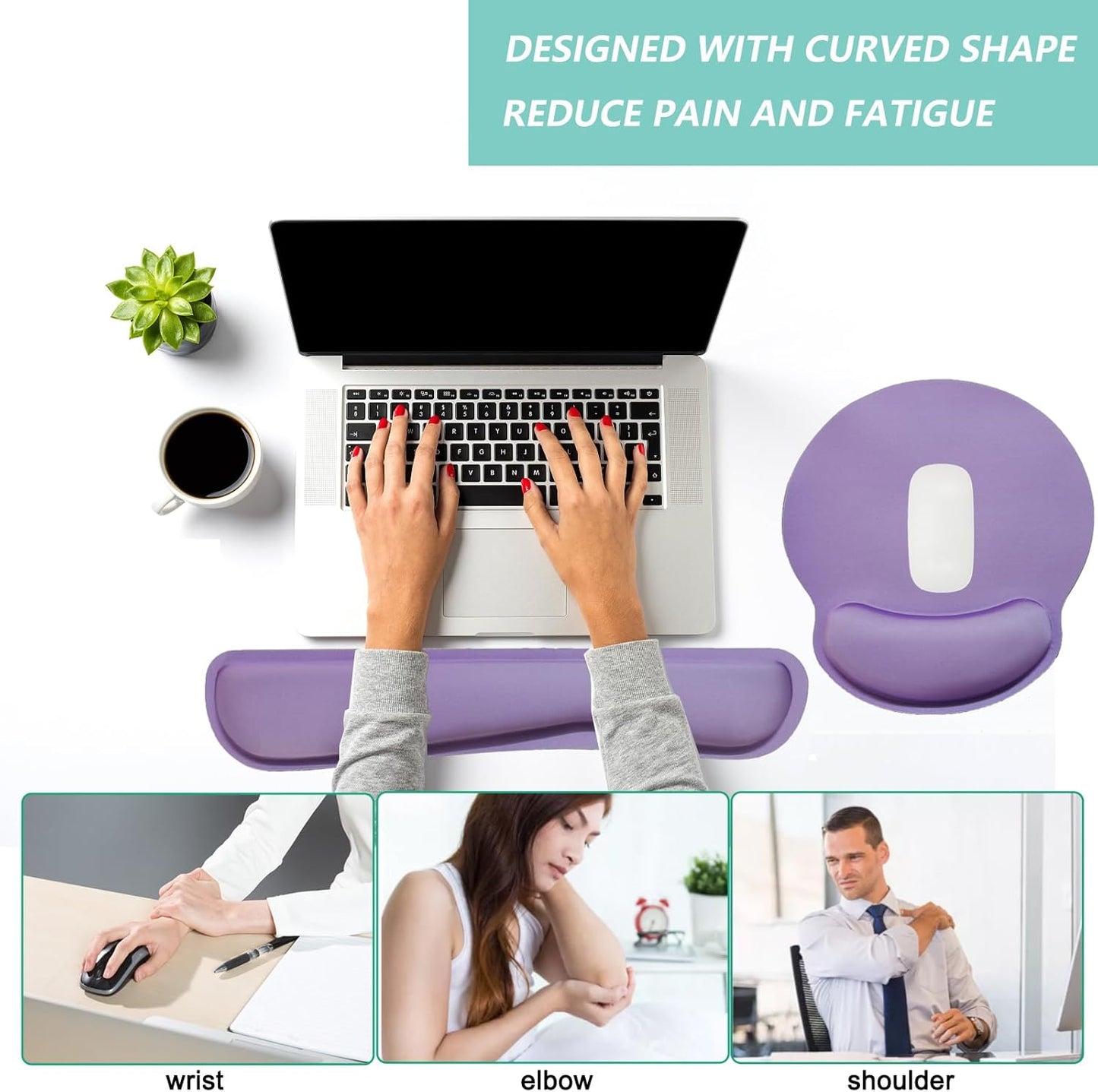 Keyboard Wrist Rest Pad Mouse Pad with Wrist Support Set of 3, Mousepad with Non-Slip Rubber Base, Ergonomic Memory Foam Mouse Wrist Cushion Support for Home Office Laptop Computer, Flower Black