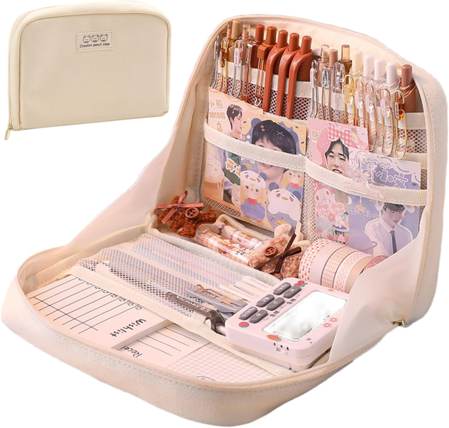 Fcteap Pencil Case Pouch Box Cute Kawaii Large Capacity Aesthetic Zipper Pen Holder Organizer Bag for Office Workspace Supplies Desk Accessories Travel (Green)