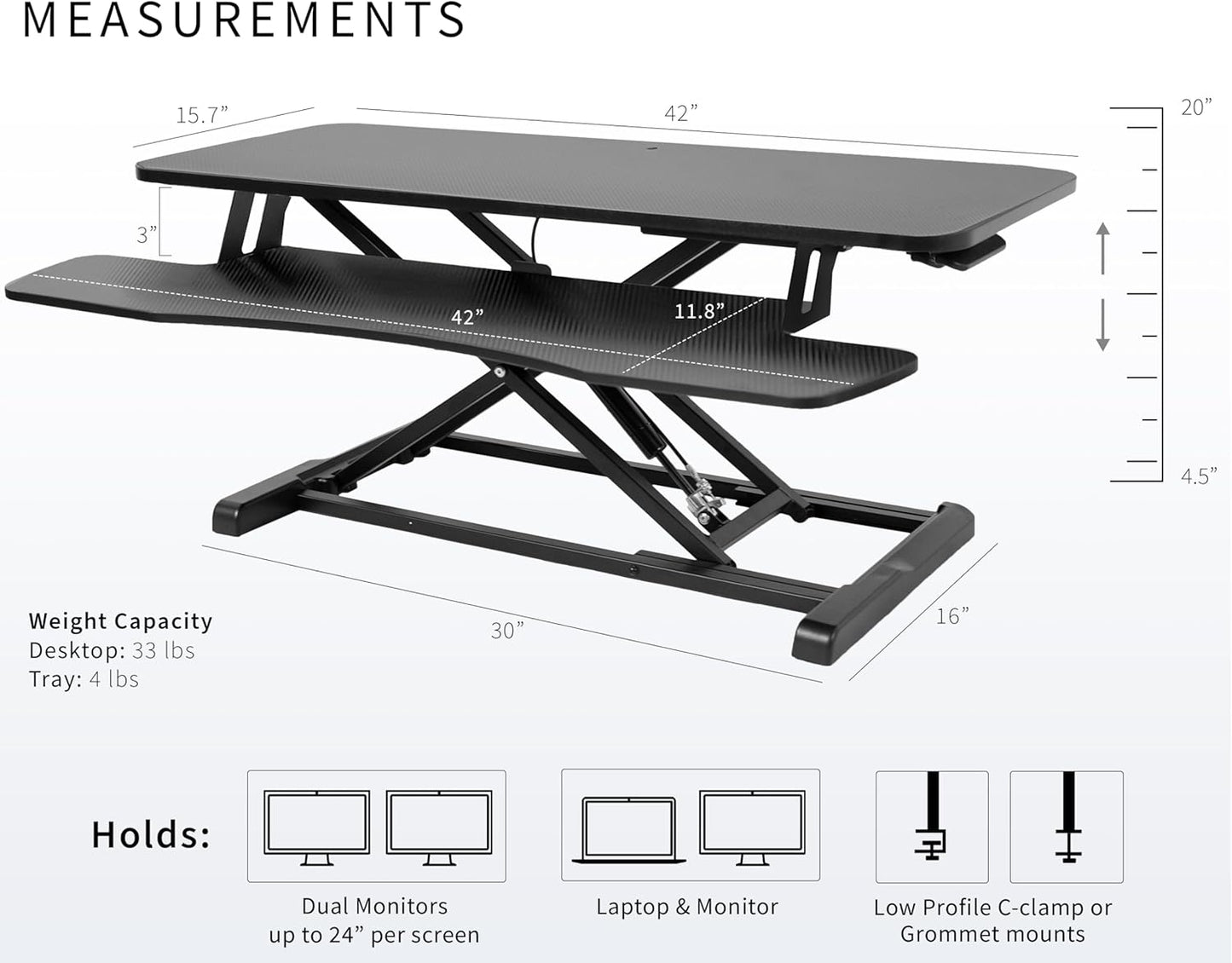 VIVO 26 inch Desk Converter, K Series, Height Adjustable Sit to Stand Riser, Dual Monitor and Laptop Workstation with Keyboard Tray, Black, DESK-V026KB