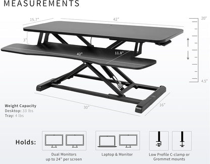 VIVO 26 inch Desk Converter, K Series, Height Adjustable Sit to Stand Riser, Dual Monitor and Laptop Workstation with Keyboard Tray, Black, DESK-V026KB