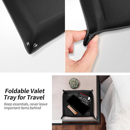 Valet Tray Organizer with Carbon Fiber Style Texture, Foldable Catchall Tray for Keys, Wallet & Everyday Essentials(Red)
