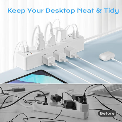 Flat Plug Desk Clamp Power Strip 10FT, 40W Total Fast Charging Station, Dual PD 20W USB C Ports, Desk Edge Mount Power Strip 9 AC Outlets 8 USB Ports(4 USB C) Surge Protector, Fit 1.7" Tabletop Edge