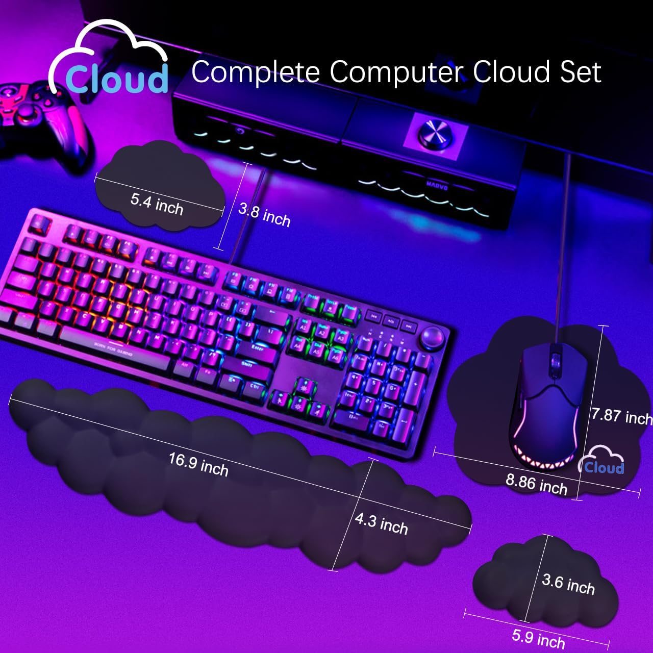 Cloud Wrist Rest Keyboard Palm Rest with Non-Slip Base for Computer Gaming Wrist Rest, YAMJUG Cloud Arm Rest Keyboard Wrist Pad Rainbow