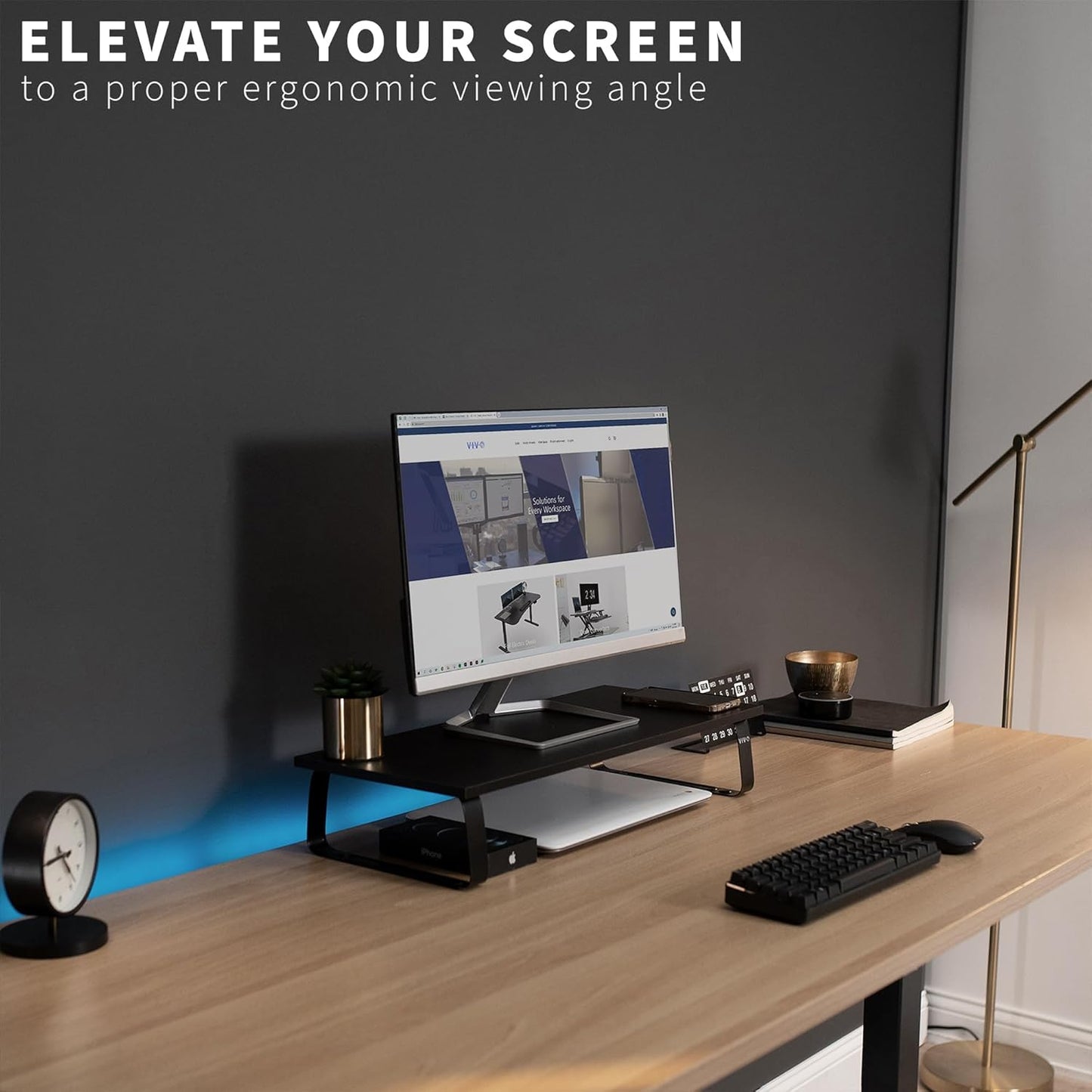 VIVO Monitor and Laptop Stand, 24 inch Desktop Riser, Black, STAND-V000D