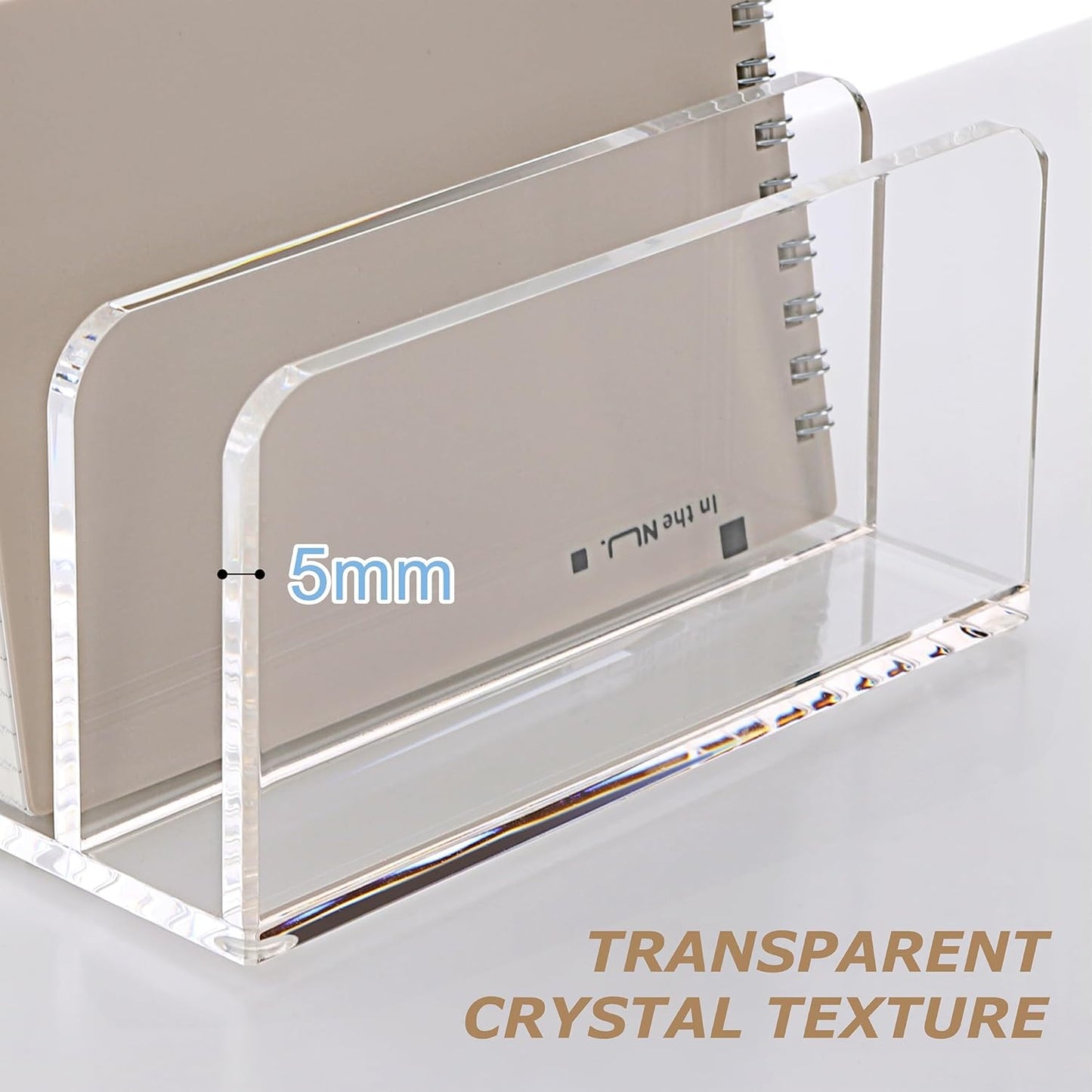 SANRUI 5 Compartments Acrylic Mail Sorter Holder, Clear Document Magazine Envelope File Rack, Vertical Letter Sorter & Multifunction Desk Organizer for Bills, Documents, Notebooks