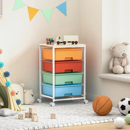 SYKIARIOL Utility Cart with 4 Drawers, Multipurpose Rolling Storage Cart with 4 Drawers and 2 Lockable Wheels, 4-Tier Rolling Storage Cart Organizer for Home Office Dorm, Bright White