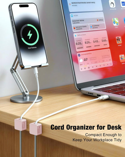 6 Pack Cord Holder, Strong Adhesive Desk Cord Organizer Magnetic Easy Open, Wire Holder Organizer Neatly for Home, Office, Car, Desk, Nightstand, Pink