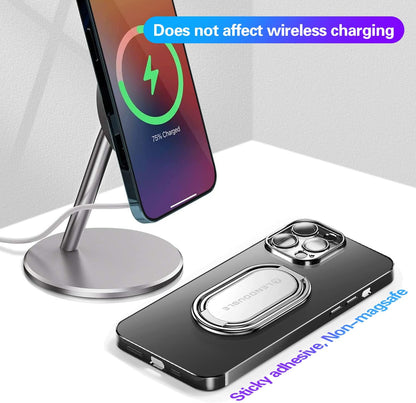 Foldable Cell Phone Stand for Desk, Adjustable Cellphone Ring Holder Finger Kickstand for Office Desktop & Magnetic Car Mount, Rotatable Multi-Angle Hand Grip for iPhone 16 15 Smartphones Back Case