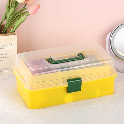 BTSKY 3-Layer Plastic Dividing Storage Box Craft Organizer and Storage with Adjustable Spacers Portable Handled Art Supply Organizer Multipurpose Home Utility Box for Medicine Sewing(Haze Green)