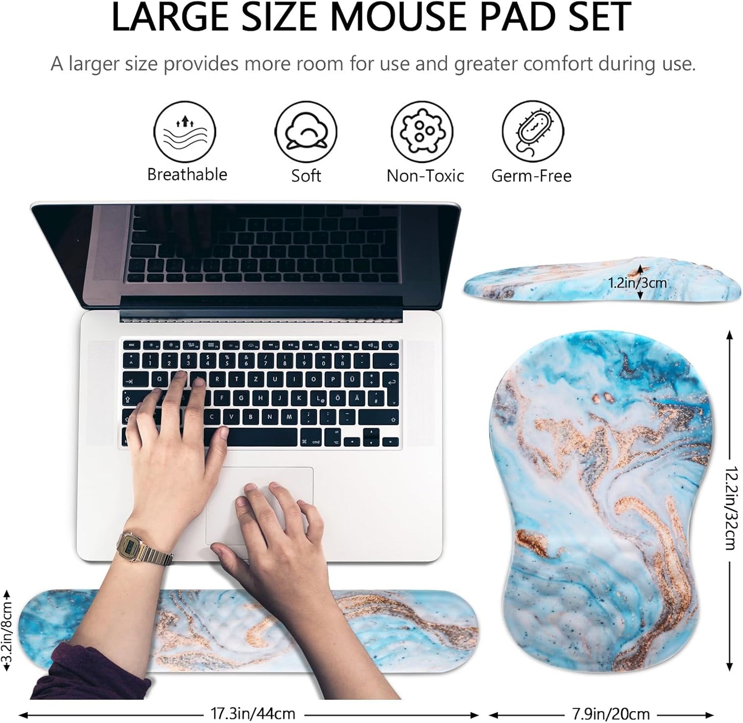 Mouse Pad Wrist Support, Laokiiy 2 in1 Keyboard Wrist Rest+ Ergonomic Mouse Pad, Non-Slip Wrist Rest for Computer Keyboard, Made Easy Typing & Relieve Wrist Pain（Banana Leaf Green）