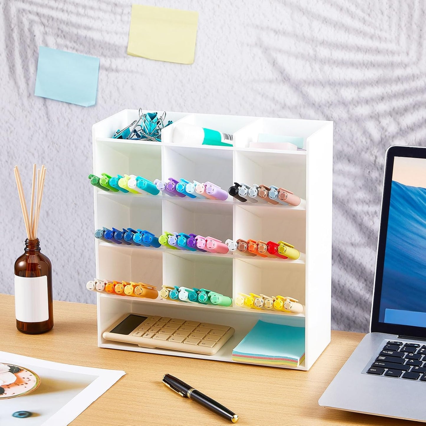 MotiMind Acrylic Pen Organizer Storage for 250 Markers Vertical Marker Organizer Acrylic Pen Display Holder for Office Desk Desktop Stationery Pencil Storage, Clear, 13 x 4 x 12.4 Inch