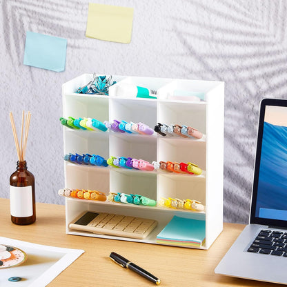 MotiMind Acrylic Pen Organizer Storage for 250 Markers Vertical Marker Organizer Acrylic Pen Display Holder for Office Desk Desktop Stationery Pencil Storage, Clear, 13 x 4 x 12.4 Inch