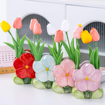 Red Makeup Brush Holder Pen Holder Office Desk Accessories Aesthetic Pencil Holders Cute Toothbrush Holders Flower Home Decor Vase Birthday Gifts for Women Vanity Kawaii Kitchen Utensil Holder