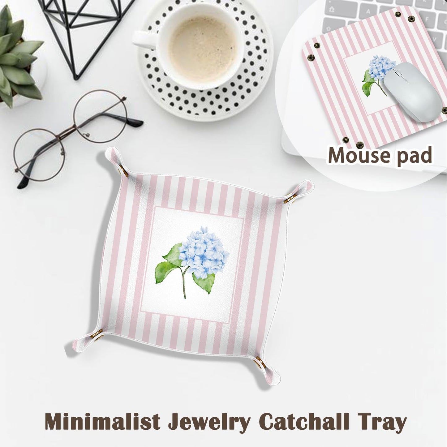 Inspirational Gifts for Women Jewelry Valet Tray, Motivational Positive Affirmations Gifts for Women, Blue Retro Nightstand Desk Accessories PU Leather Tray Organizer for Jewelry Rings Watches