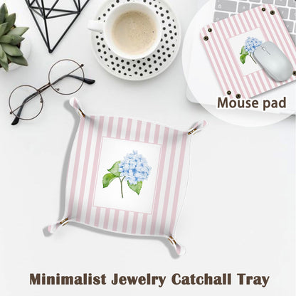 Inspirational Gifts for Women Jewelry Valet Tray, Motivational Positive Affirmations Gifts for Women, Blue Retro Nightstand Desk Accessories PU Leather Tray Organizer for Jewelry Rings Watches