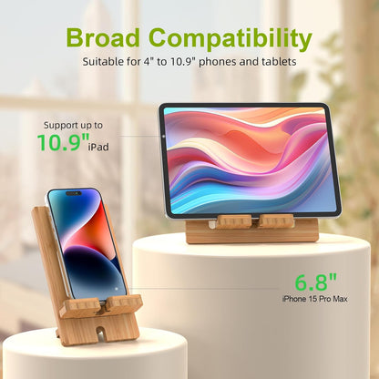 Pezin & Hulin Cell Phone Tablet Stand, Bamboo Wooden Smart Phone Desktop Charging Dock Holder Compatible with Pad, 8 Plus X XS Max XR, All Android Cellphone, Tablet - 1 Pack
