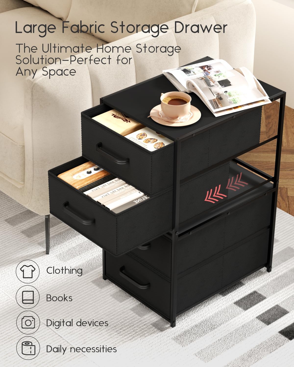 Homsorout Stackable Storage Drawers - 2 Tier Closet Organizer with Metal Handles and Metal Frame, Fabric Dresser with Collapsible Bins for Bedroom, Dorm, Office, White, 2 Pack