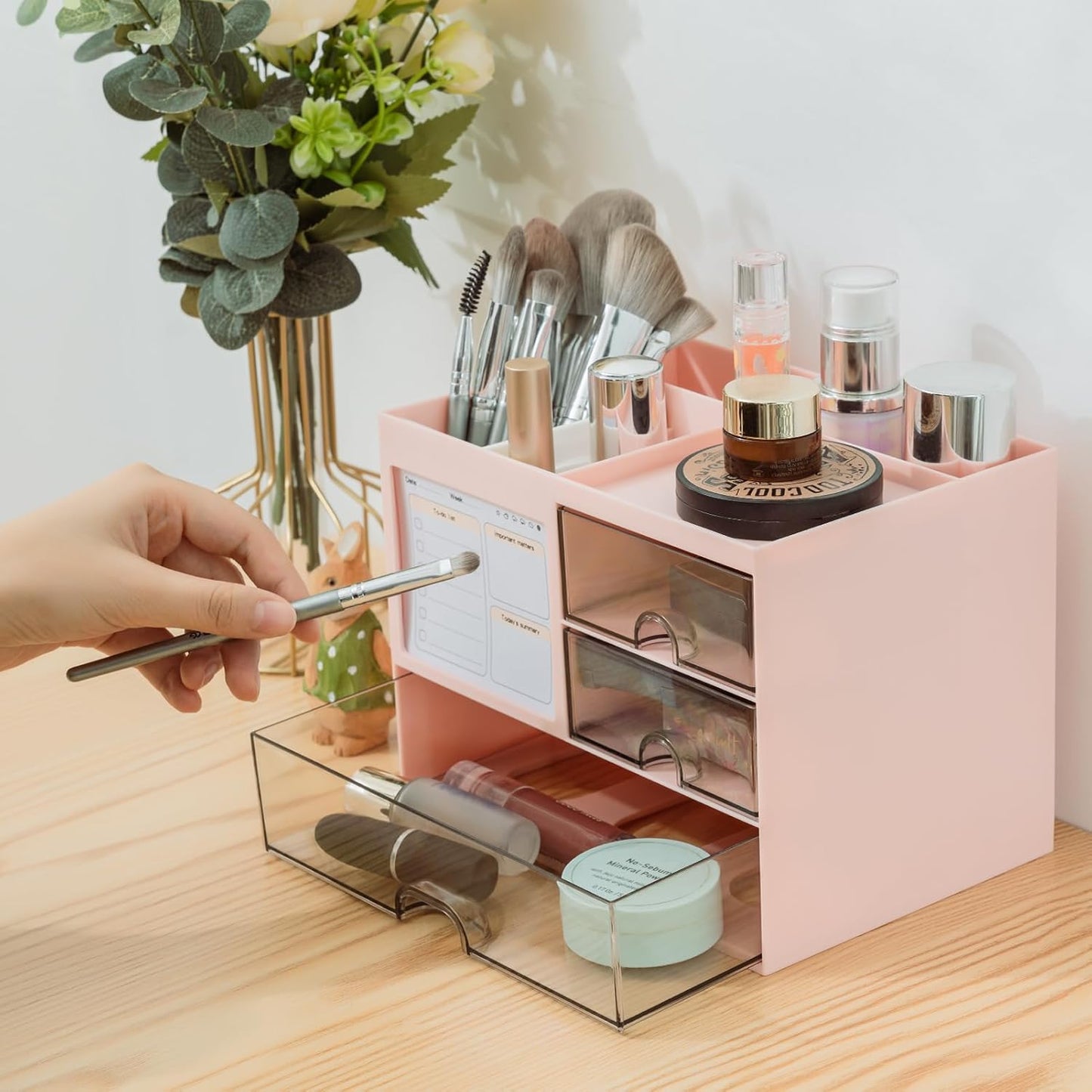QIYVLOS Desk Organizer with 3 Drawer, Multi-Functional Pencil Pen Holder for Desk, Desk Organizers and Storage with 8 Compartments, Desktop Organizer for Office Home Art Supplies (White)