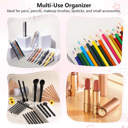 Nirvany Acrylic Pen Holder for Desk, Cute Clear Pencil Organizer & Makeup Brush Holder with Bow Back To School Accessories for Office, Home, School, Kitchen