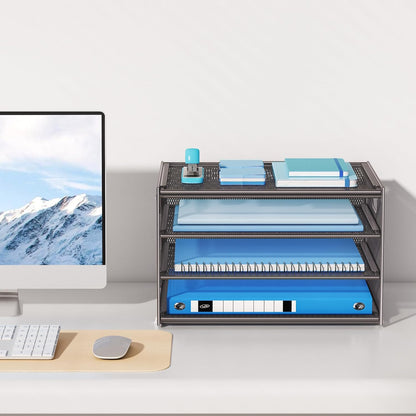 Lavatino 3-Tier Letter Tray Desk Paper Organizer – Black Mesh Metal File Tray Organizer for Desk, Office Supplies & Home Organization | Fits A4/Letter Paper, Mail, Magazines and Office Accessories