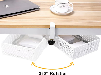 2-Tier Clamp-On Mesh Organizer, Under Desk Storage with Slide-Out Tray, No Drilling Tool-Free Installation, Durable Rust-Resistant Metal, Large-Capacity Organizer.