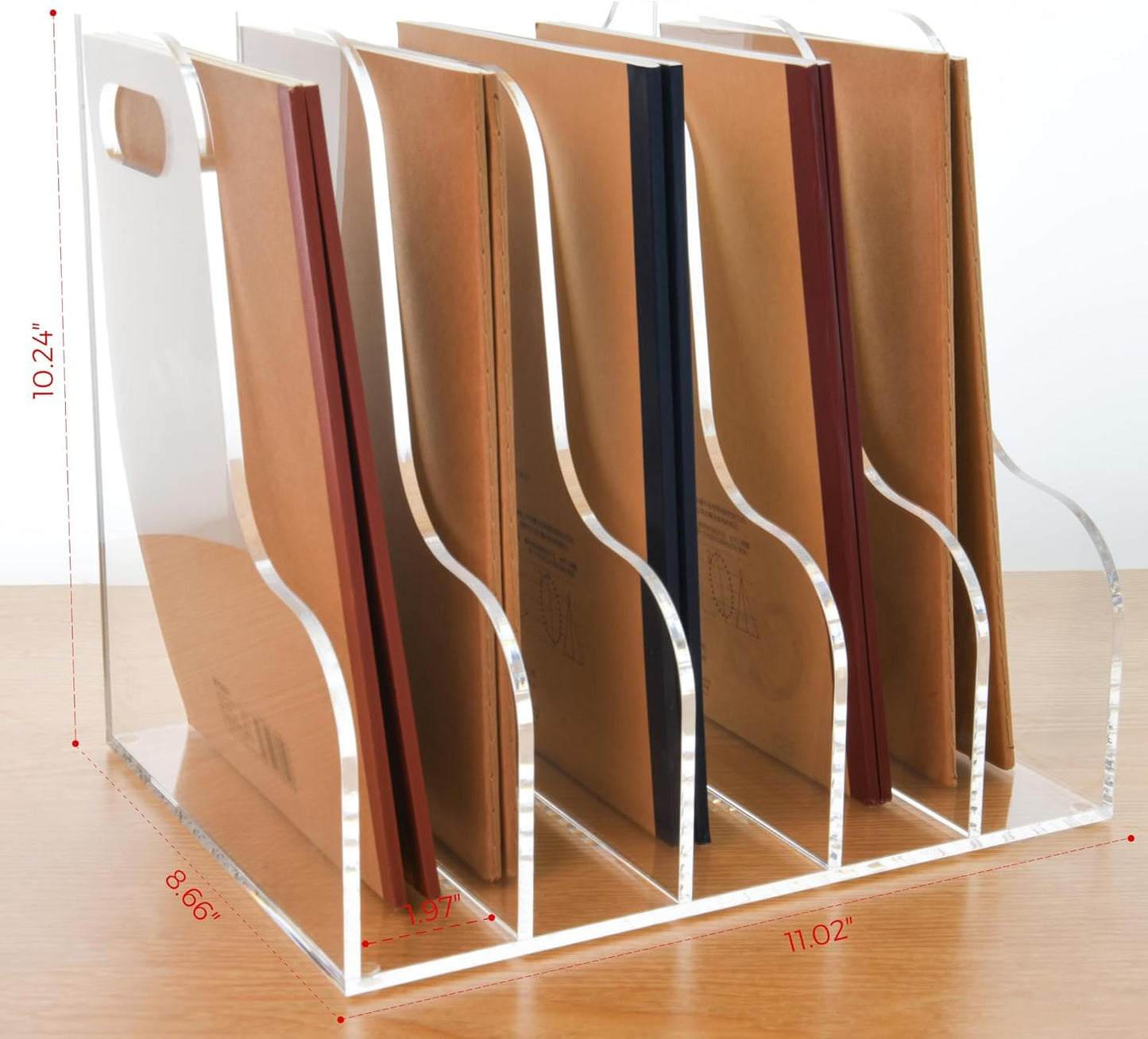 Acrylic Magazine File Holder, 4 Vertical Compartments Desk Document Sorter Organizer, Clear Folder Rack Binder for Office/Home/Classroom, for Documents, Tablet, Magazines, Books & Accessories