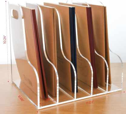 Acrylic Magazine File Holder, 4 Vertical Compartments Desk Document Sorter Organizer, Clear Folder Rack Binder for Office/Home/Classroom, for Documents, Tablet, Magazines, Books & Accessories