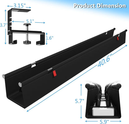 Litwaro Under Desk Cable Management Tray No Drill, 36" Cord Organizer with Clamp for Standing Desk, Premium Fabric Cable Tray with Wire Management for Office Home, Black
