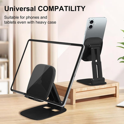 DEERLAMN Cell Phone Stand for Desk, Height Adjustable Cell Phone Holder Portable Desktop Stand, Travel Home Office Desk Accessories Compatible with iPhone 16/15/14/13/12/11 All Smartphone - Pink