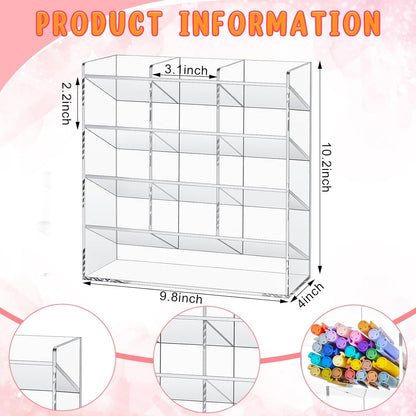 MotiMind Acrylic Pen Organizer Storage for 250 Markers Vertical Marker Organizer Acrylic Pen Display Holder for Office Desk Desktop Stationery Pencil Storage, Clear, 13 x 4 x 12.4 Inch