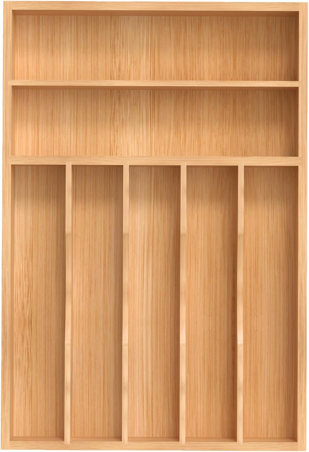 Small Silverware Organizer, Bamboo Kitchen Drawer Organizer, Utensil Holder, Cutlery Tray & Spoon Flatware Storage with Grooved Drawer Dividers (6.7''W x 12''D)