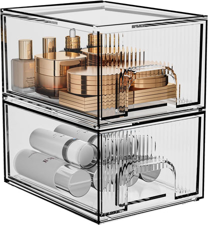 ZHIAI 8 Pack Clear Stackable Storage Drawer, Acrylic Drawer, Cosmetic Organizer, Plastic Organizer for Dresser, Under, Kitchen Cabinet, Pantry, Home Organization and Storage