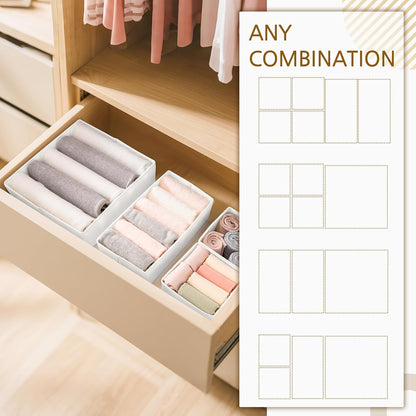 Criusia 15 Pack Drawer Organizer for Clothes, Foldable Dresser Dividers with 3 Sizes, Fabric Storage Bins – Beige