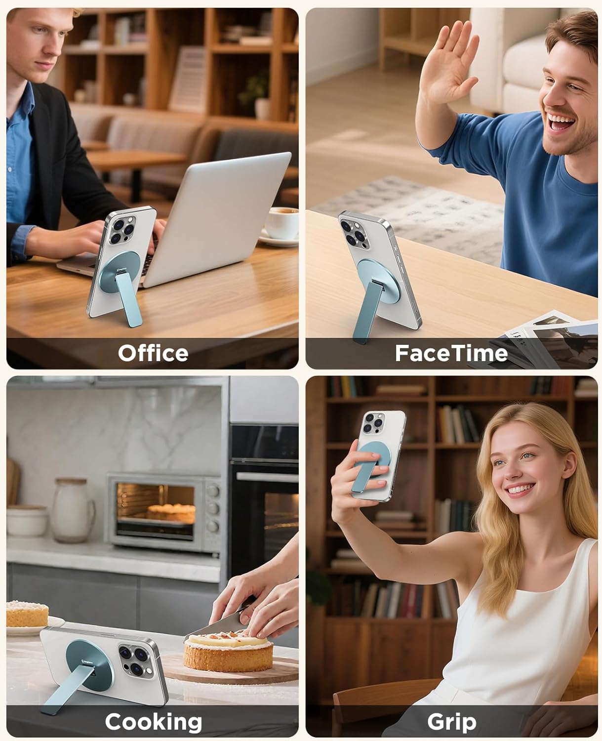 Magtame Double-Sided Magnetic Phone Stand Grip, Strong Magnetic Kickstand Desk Holder for Mag&Safe and Smartphone, Foldable Adjustable Design, Silver
